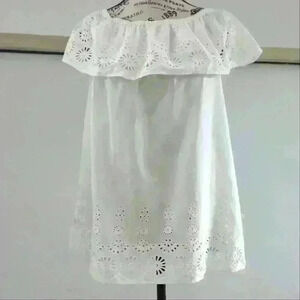 ANNE KLEIN | Women's White Cotton Eyelet Floral Ruffle Off The Shoulder  Top